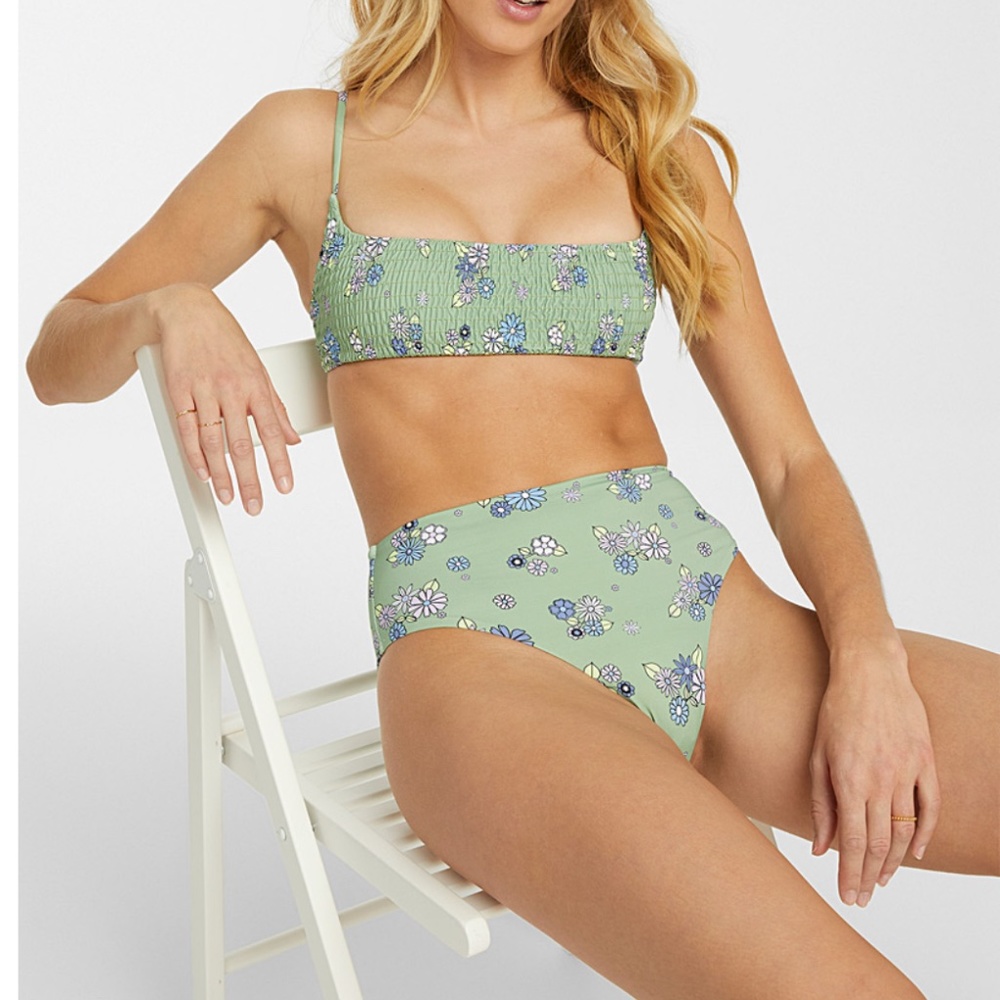 Green and blue floral high rise bikini swimsuit bottom NWT